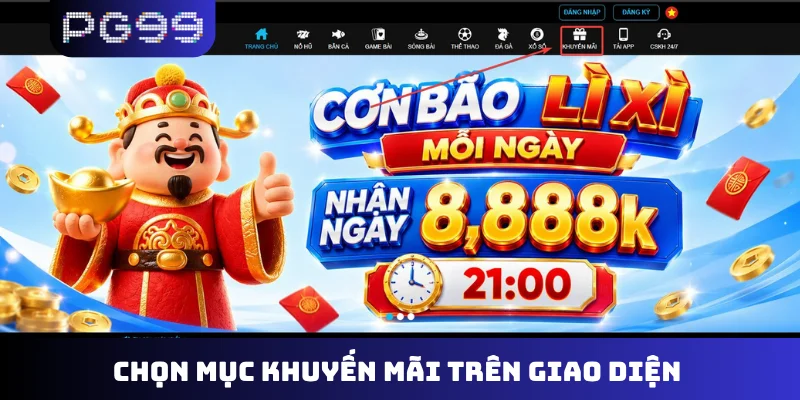 Chọn mục khuyến mãi trên giao diện