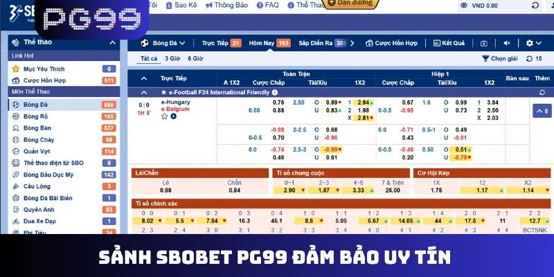 Sảnh Sbobet PG99 đảm bảo uy tín